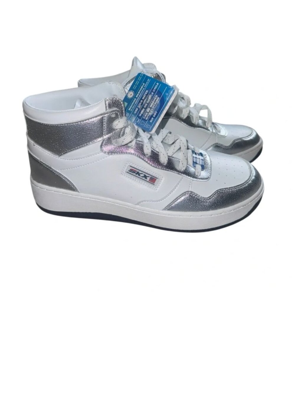 NEW Skechers Metallic Silver High Top Platform Sneakers - Shiny Holographic 10
